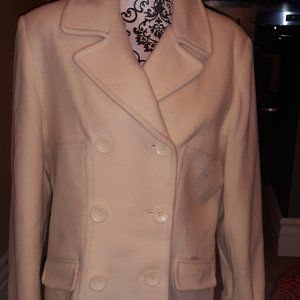 Vintage Preston & York 100% Lambs Wool Winter White Double Breasted Pea Coat